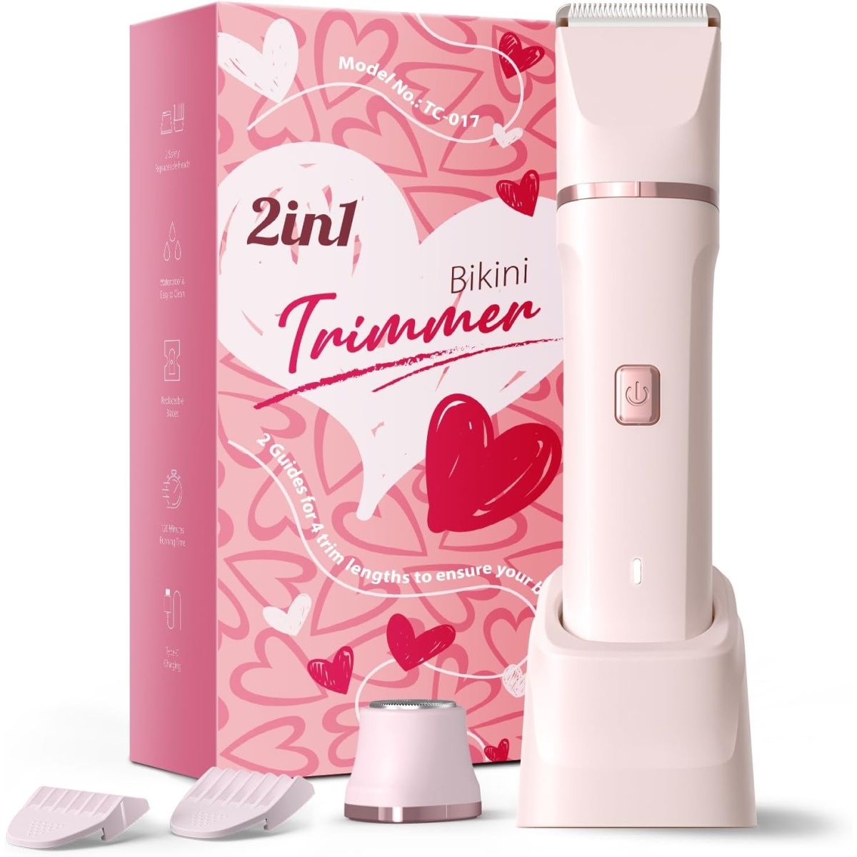 Bikini Trimmer for Women with 2 Replaceable Blades Waterproof Groin Trimmer Pubic Hair Trimmer for Women Electric Razor Cordless Wet Dry Shaver for Female Sensitive Skin Painless Hair Removal