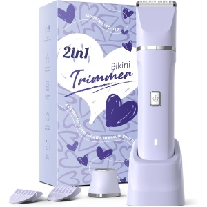 Bikini Trimmer for Women with 2 Replaceable Blades, Waterproof Groin Trimmer Pubic Hair Trimmer for Women, Electric Razor Cordless Wet Dry Shaver for Female Sensitive Skin, Painless Hair Removal